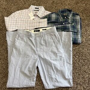 Crewcuts Boys 12 set of 3 1 Light Blue Thompson Fit Chino‎ Pants 2 shirts plaid
